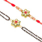 NVR Set of 2 Gold Toned Kundan Studded Floral Shape Bhaiya Bhabhi Rakhi Combo | Swadesiicart