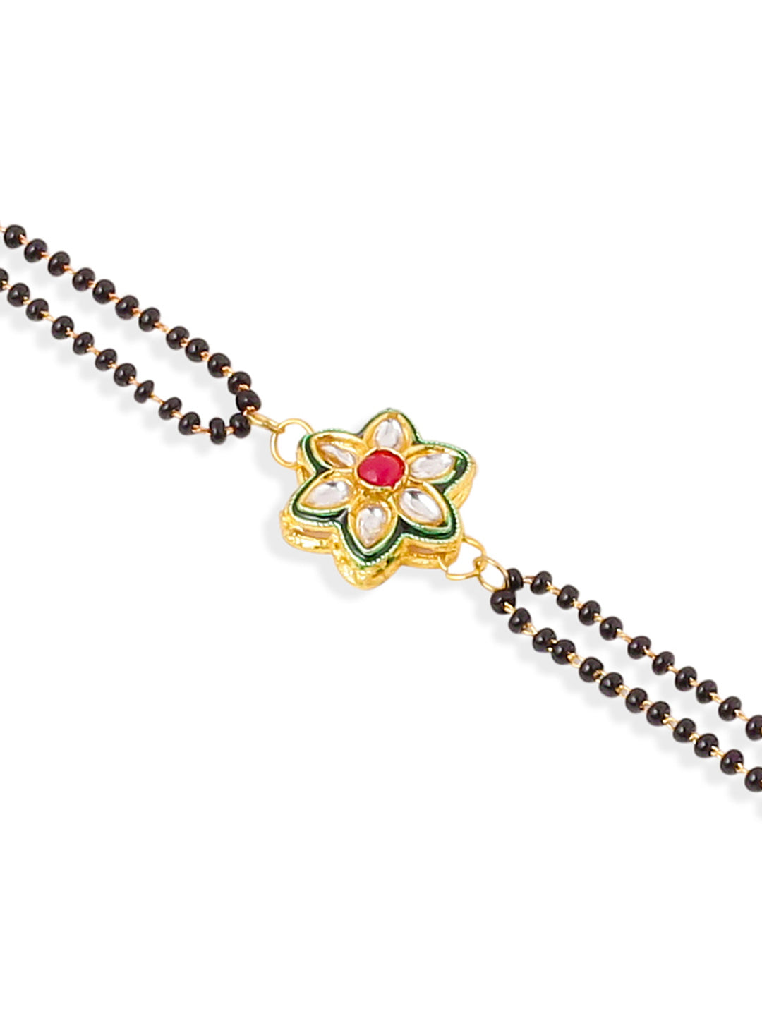 NVR Set of 2 Gold Toned Kundan Studded Floral Shape Bhaiya Bhabhi Rakhi Combo | Swadesiicart