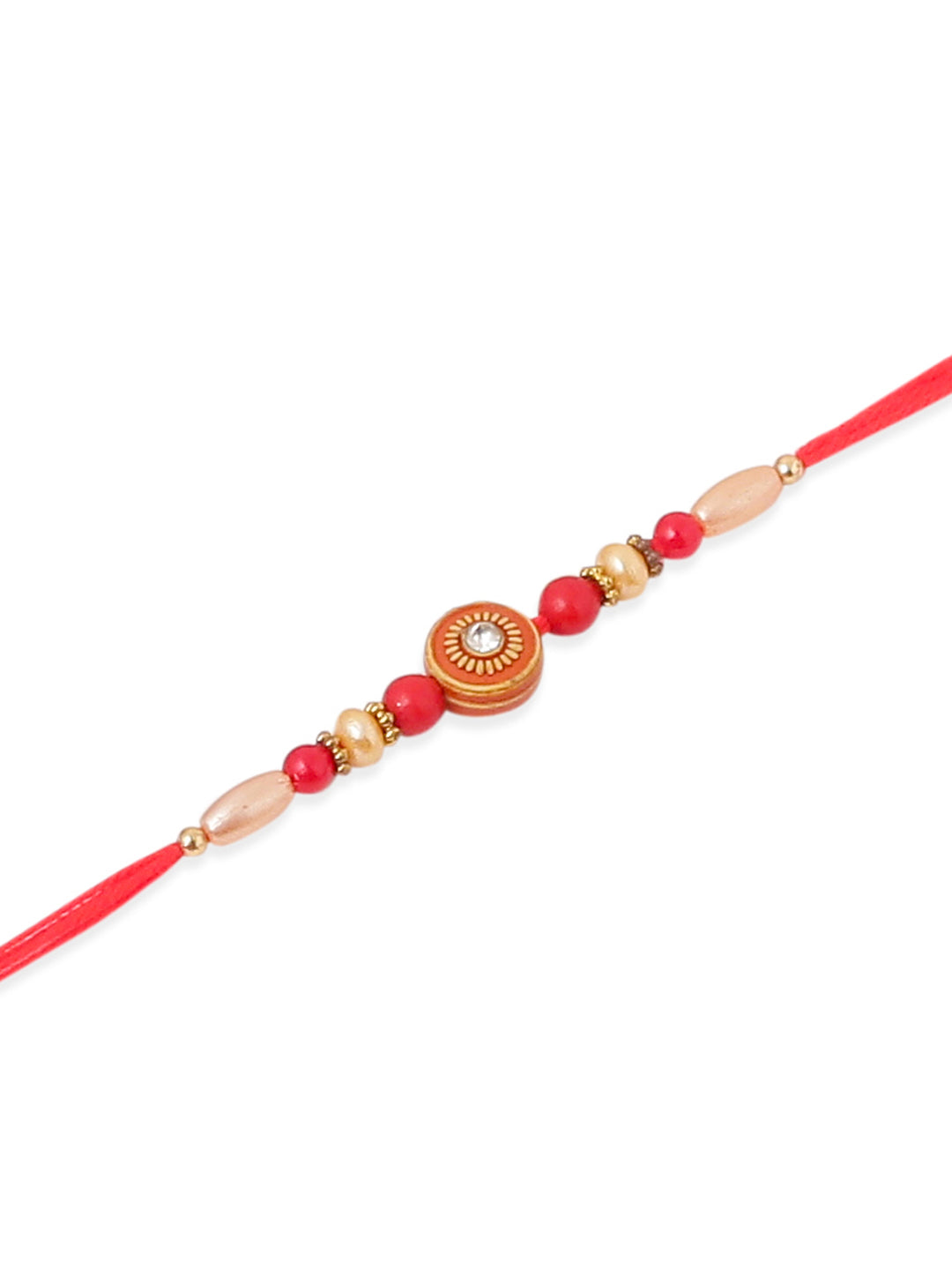 NVR Men Set of 4 Red Artificial Stones & Beads Floral Shape Thread Rakhi Combo | Swadesiicart