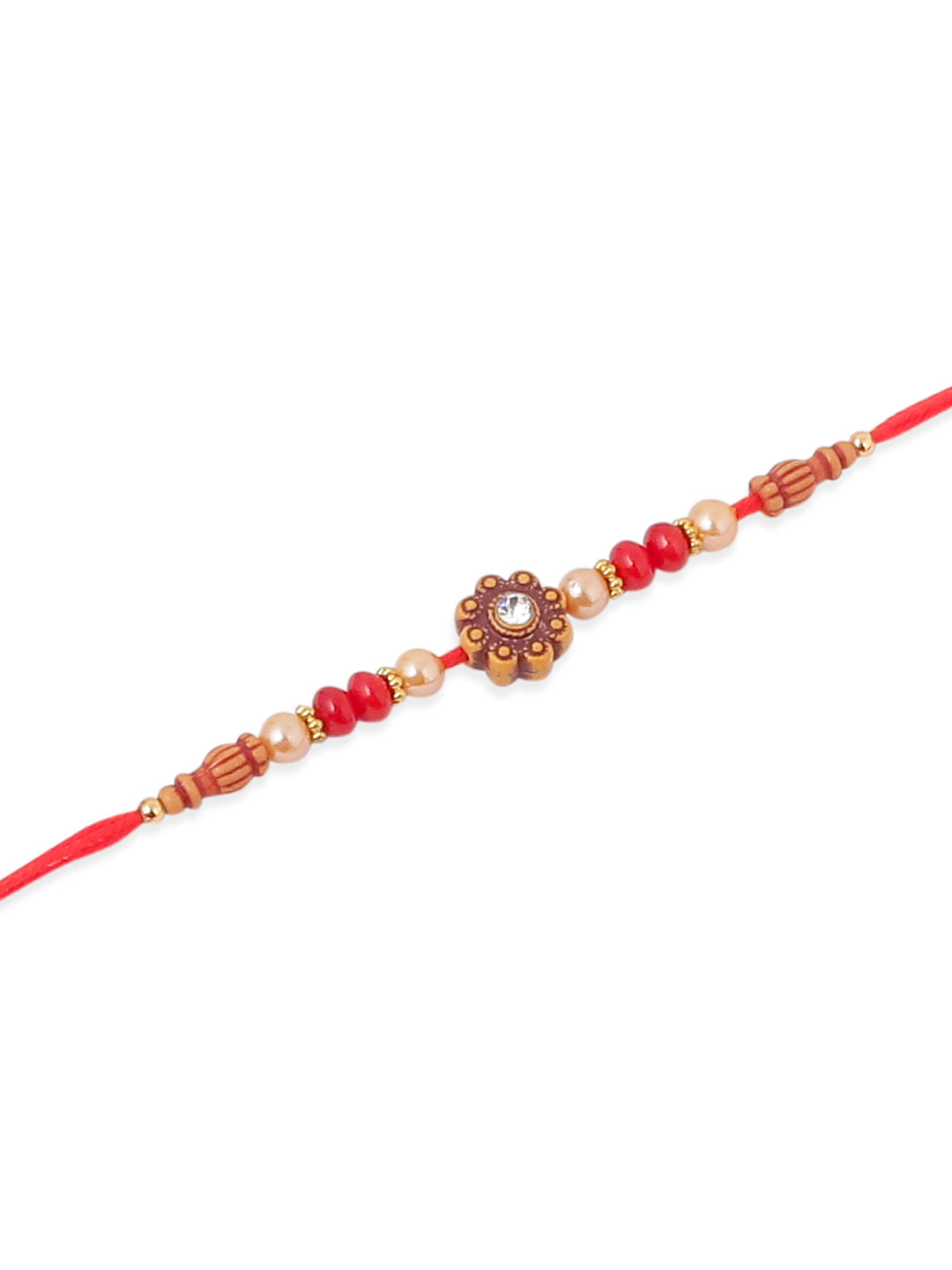 NVR Men Set of 4 Red Artificial Stones & Beads Floral Shape Thread Rakhi Combo | Swadesiicart