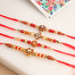 NVR Men Set of 4 Red Artificial Stones & Beads Floral Shape Thread Rakhi with Roli Chawal Chandan & Mishri - Swadesiicart