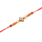 NVR Men Set of 4 Red Artificial Stones & Beads Floral Shape Thread Rakhi with Roli Chawal Chandan & Mishri - Swadesiicart