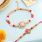 NVR Set of 2 Gold Toned Artificial Stones & Beads Om Design Bhaiya Bhabhi Rakhi with Roli Chawal Chandan & Mishri - Swadesiicart