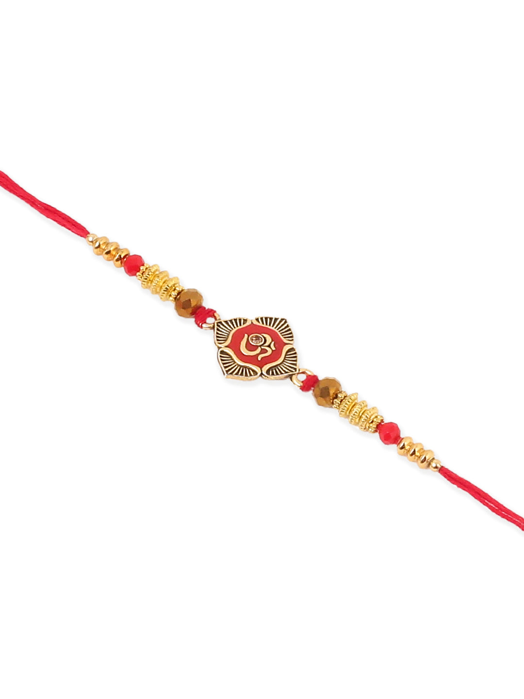 NVR Set of 2 Gold Toned Artificial Stones & Beads Om Design Bhaiya Bhabhi Rakhi with Roli Chawal Chandan & Mishri - Swadesiicart