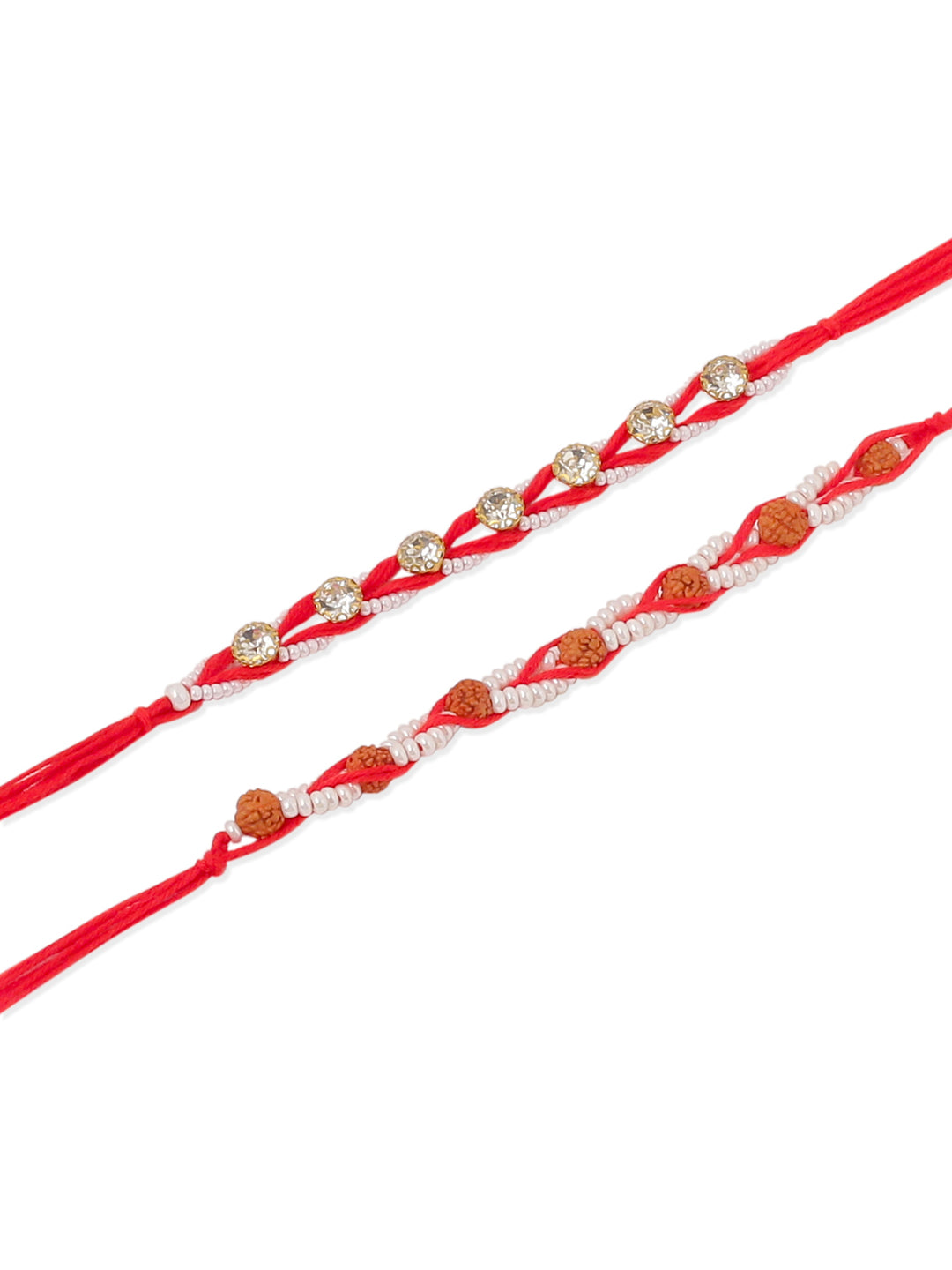 NVR Men Set of 2 Red Artificial Stones & Rudraksh Thread Rakhi, Combo for Rakshabandhan | Swadesiicart