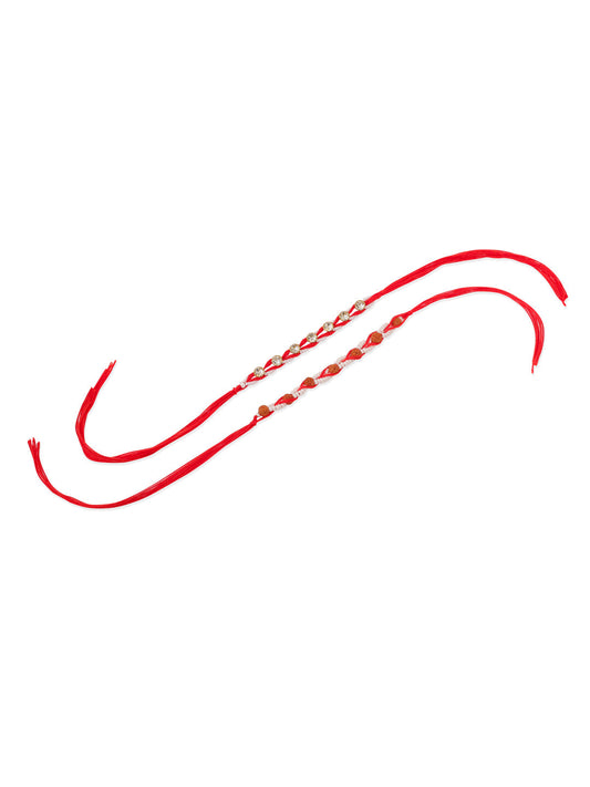 NVR Men Set of 2 Red Artificial Stones & Rudraksh Thread Rakhi, Combo for Rakshabandhan | Swadesiicart