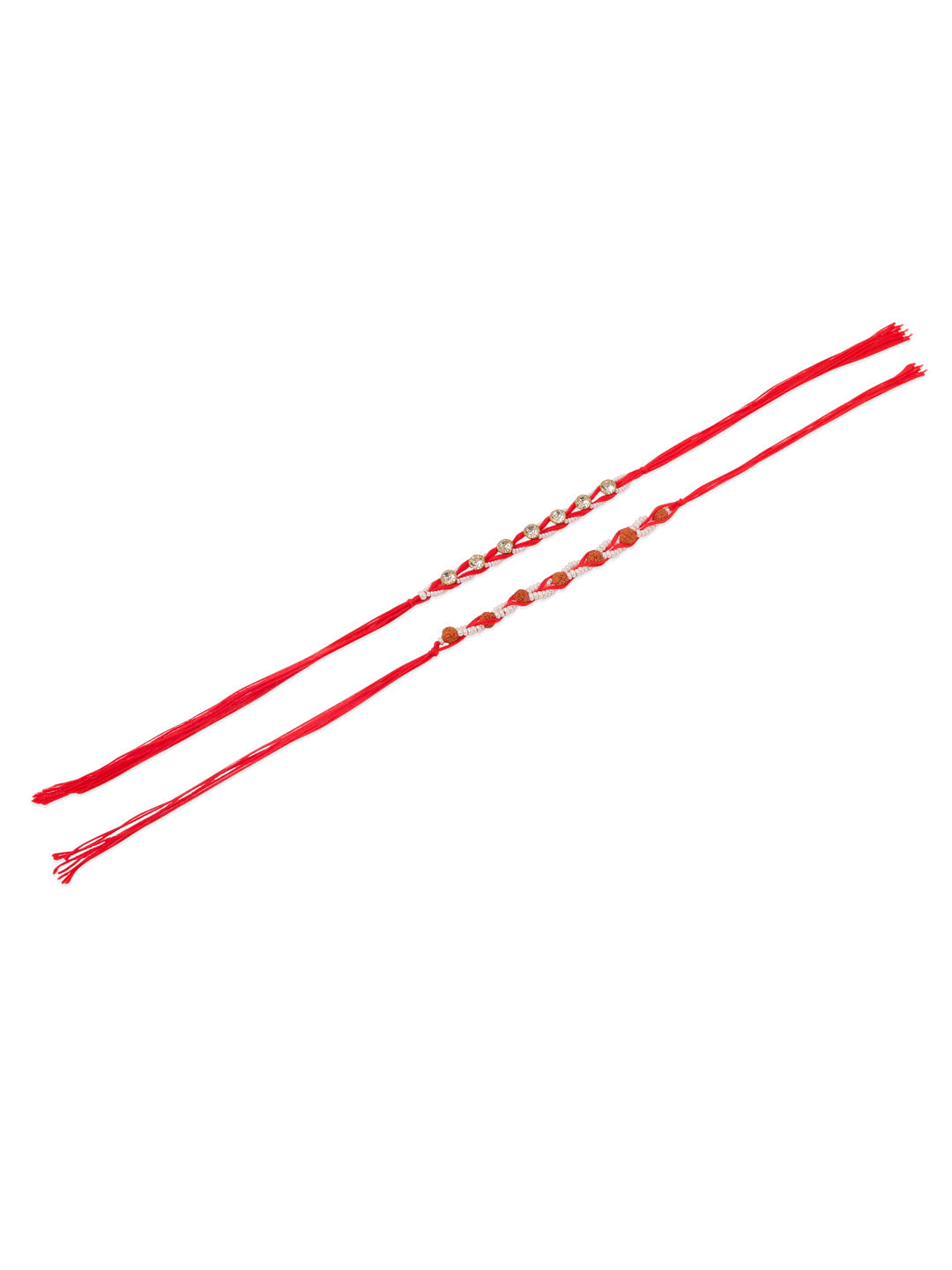 NVR Men Set of 2 Red Artificial Stones & Rudraksh Thread Rakhi with Roli Chawal Chandan & Mishri - Swadesiicart