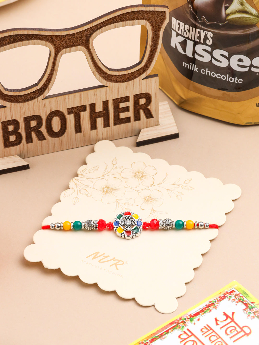 NVR Men Multicolor Artificial Stones & Beads Floral Design Thread Rakhi Combo | Swadesiicart