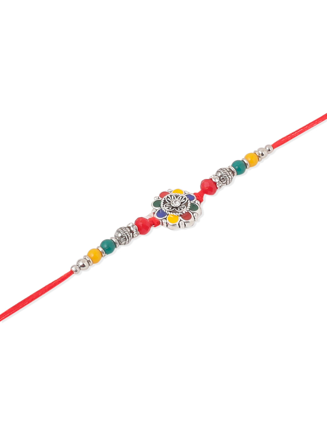 NVR Men Multicolor Artificial Stones & Beads Floral Design Thread Rakhi with Roli Chawal Chandan & Mishri - Swadesiicart