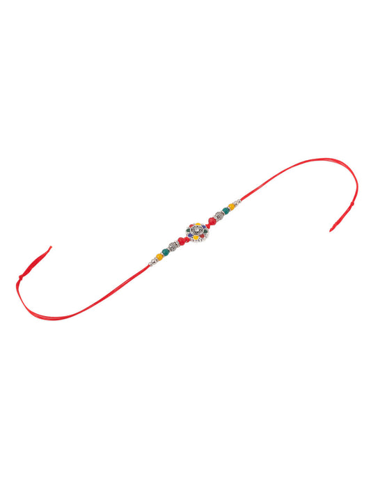 NVR Men Multicolor Artificial Stones & Beads Floral Design Thread Rakhi with Roli Chawal Chandan & Mishri - Swadesiicart