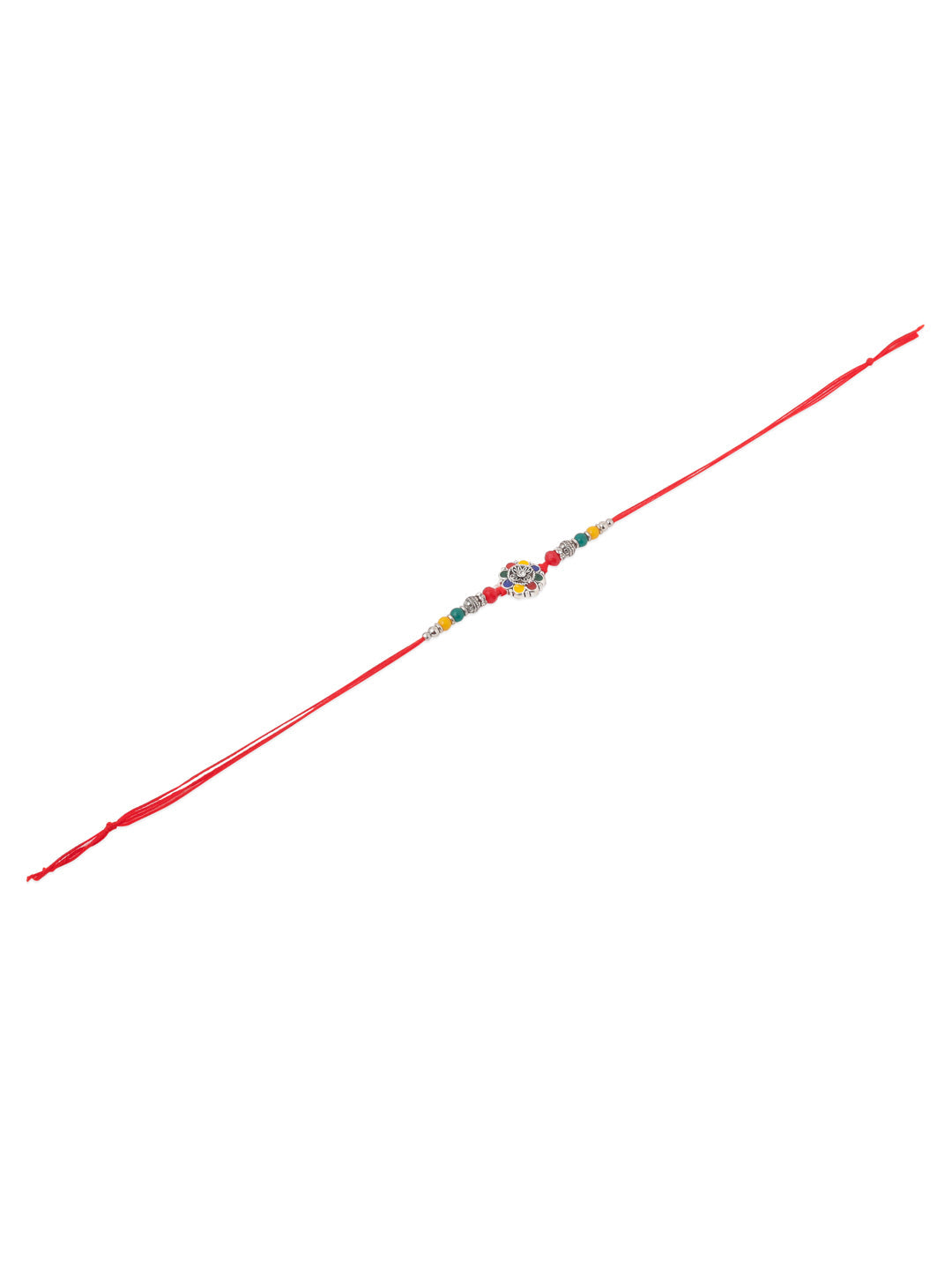 NVR Men Multicolor Artificial Stones & Beads Floral Design Thread Rakhi with Roli Chawal Chandan & Mishri - Swadesiicart