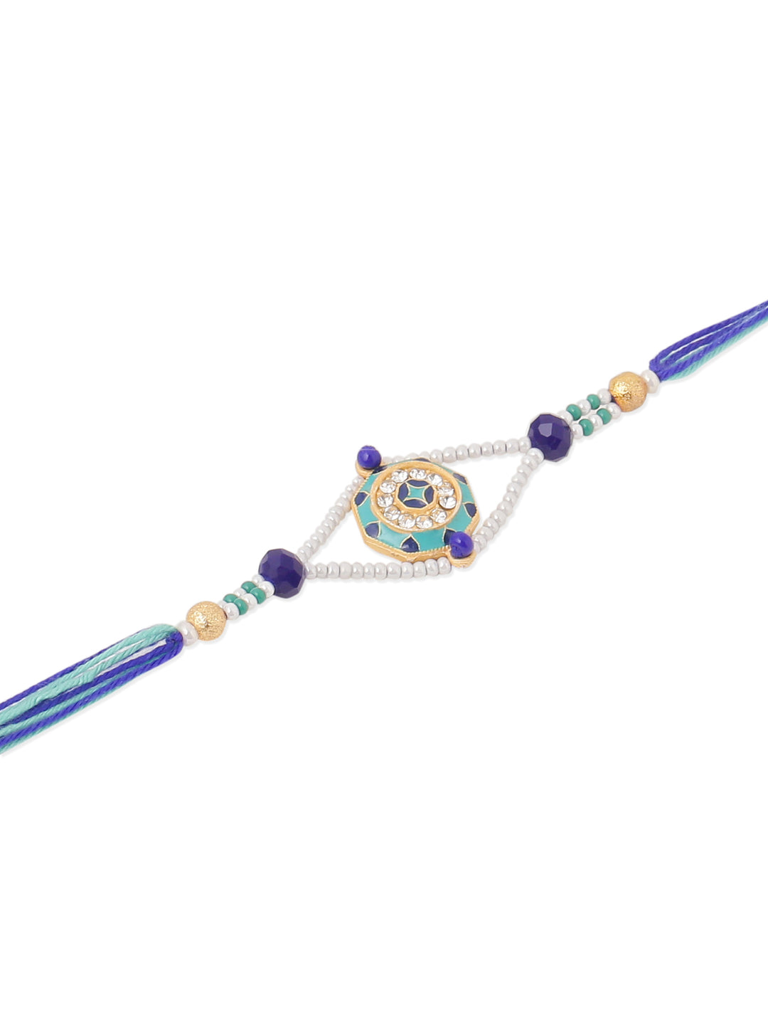 NVR Men Blue Artificial Stones & Beads Floral Design Thread Rakhi Combo | Swadesiicart