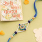 NVR Men Blue Artificial Stones & Beads Floral Design Thread Rakhi with Roli Chawal Chandan & Mishri - Swadesiicart