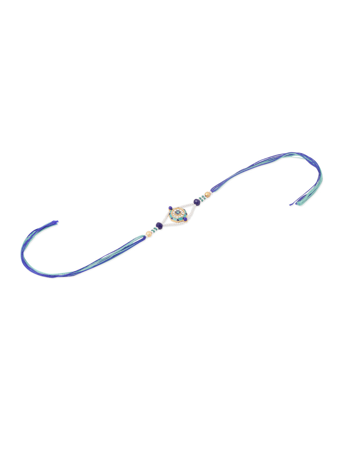 NVR Men Blue Artificial Stones & Beads Floral Design Thread Rakhi with Roli Chawal Chandan & Mishri - Swadesiicart