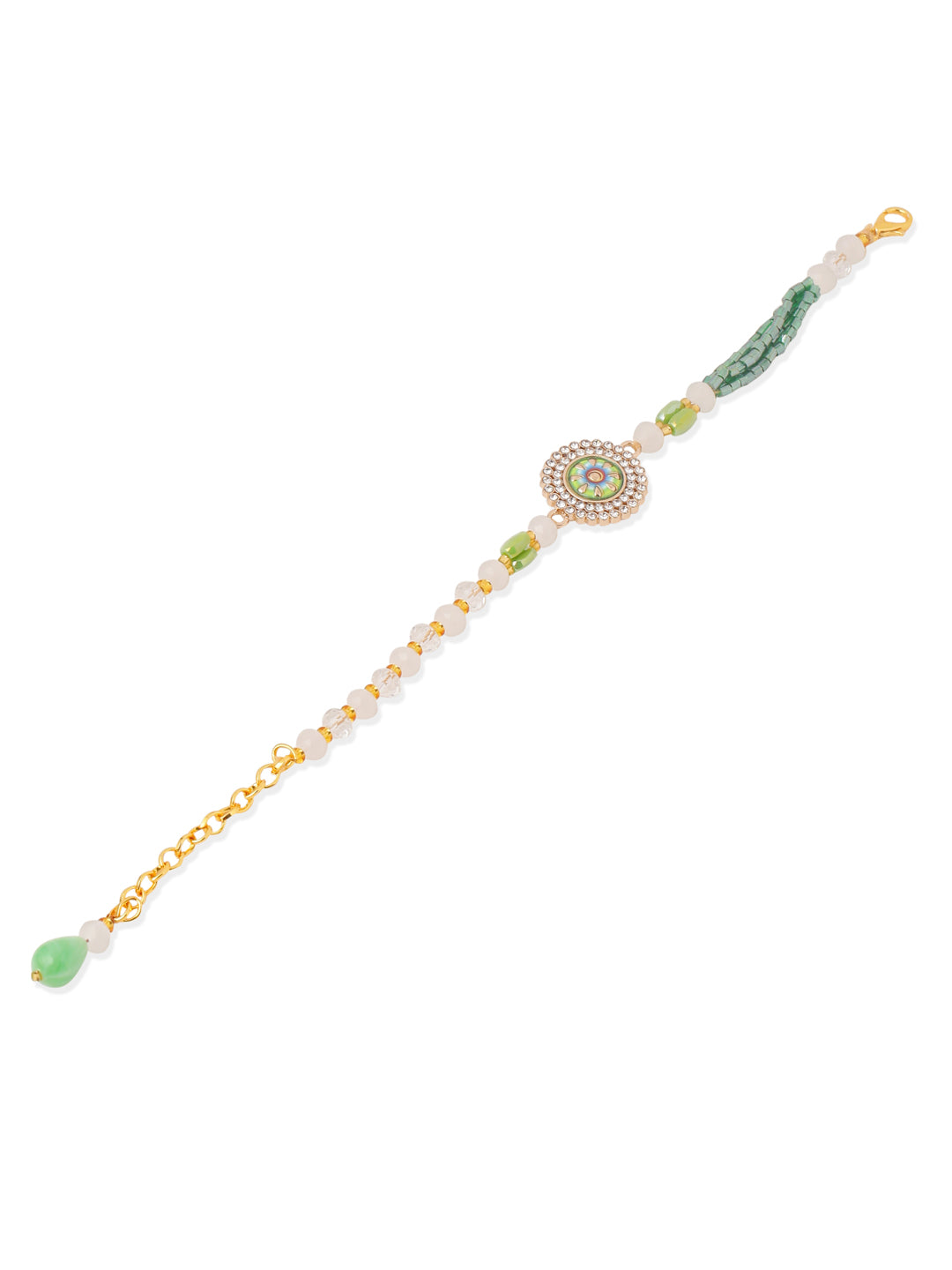 NVR Women Green Artificial Stones & Beads Floral Wraparound Rakhi, Combo for Rakshabandhan | Swadesiicart