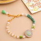 NVR Women Green Artificial Stones & Beads Floral Wraparound Rakhi with Roli Chawal Chandan & Mishri | Swadesiicart