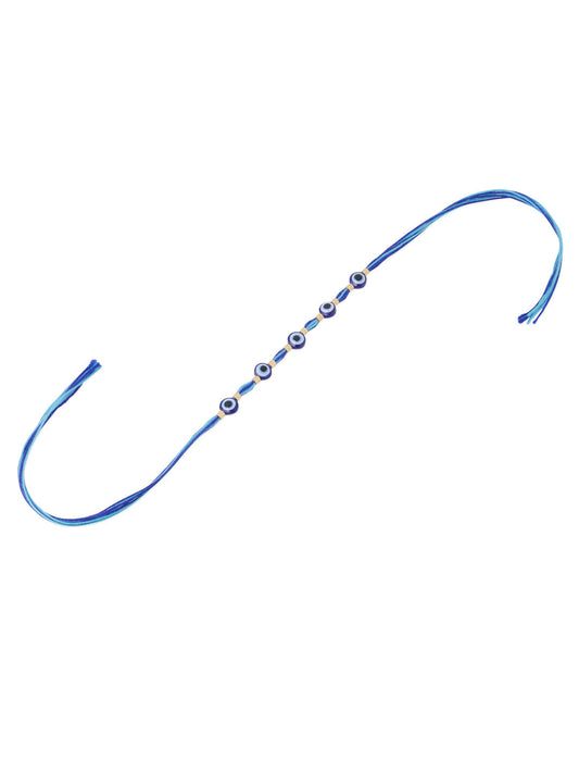 NVR Men's Blue Evil Eye Thread Rakhi with Roli Chawal Chandan & Mishri - Swadesiicart