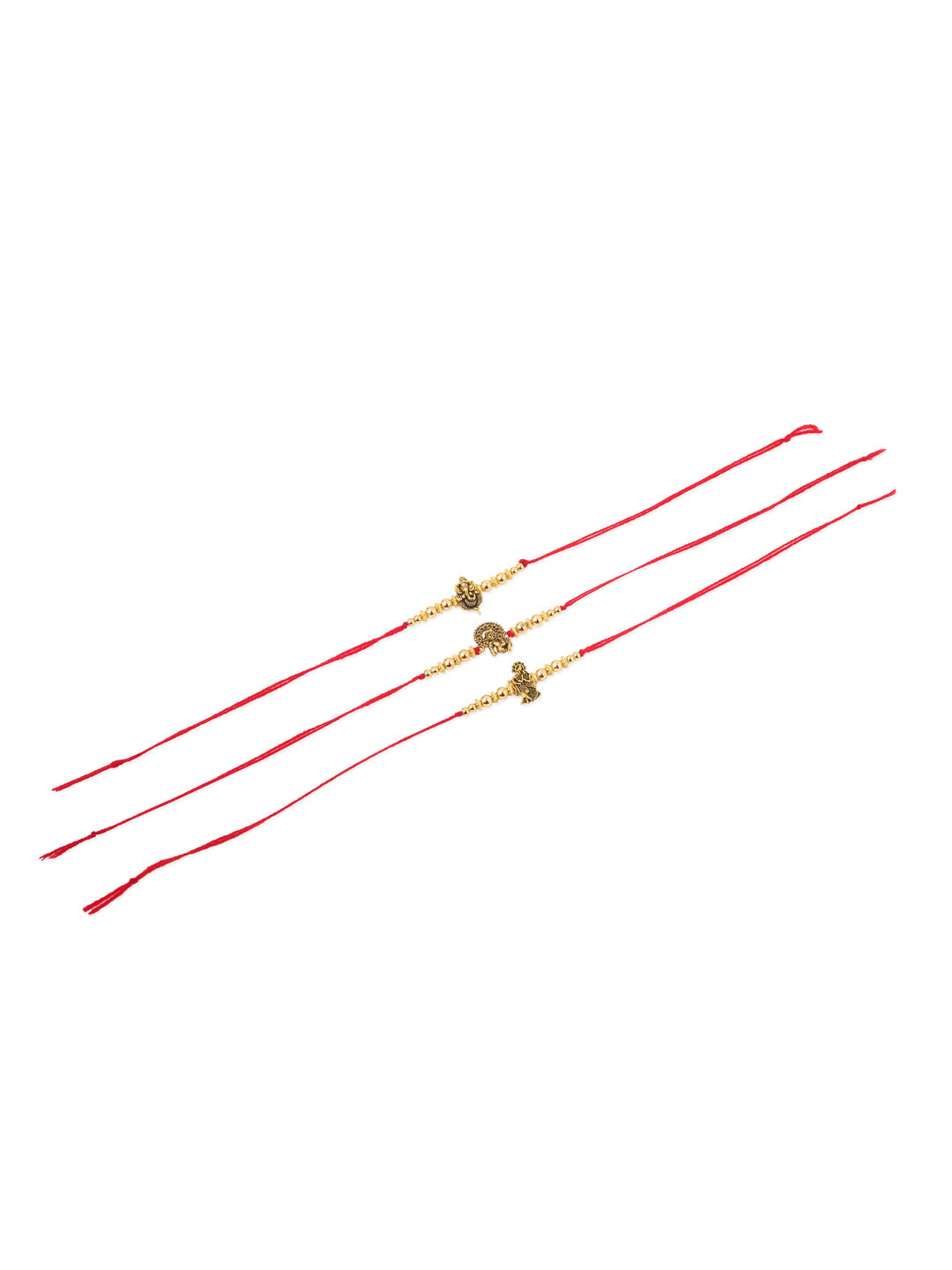 NVR Men Set of 3 Gold Toned Designer Ganesh Ji Thread Rakhi, Combo for Rakshabandhan | Swadesiicart