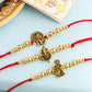 NVR Men Set of 3 Gold Toned Designer Ganesh Ji Thread Rakhi with Roli Chawal Chandan & Mishri - Swadesiicart