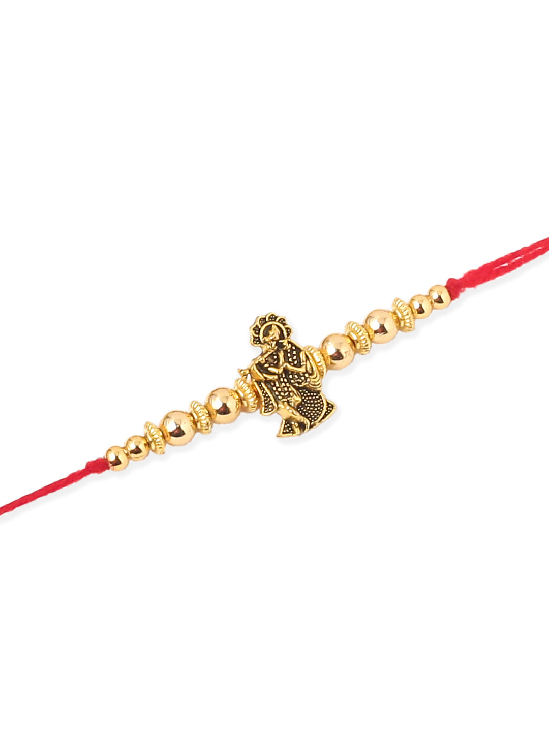 NVR Men Set of 3 Gold Toned Designer Ganesh Ji Thread Rakhi with Roli Chawal Chandan & Mishri - Swadesiicart