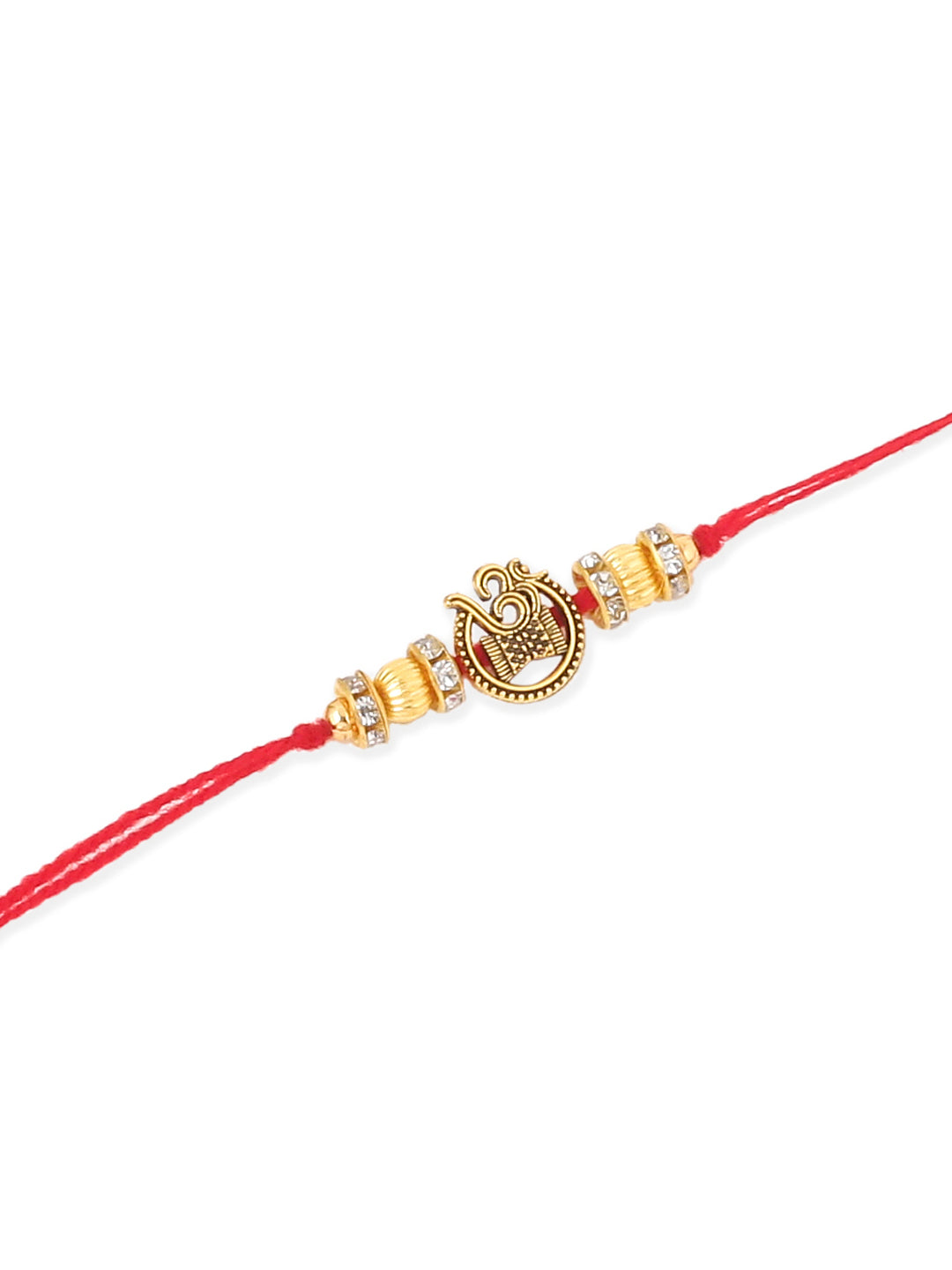 NVR Men Set of 4 Gold Toned Artificial Stones Swastik Design Thread Rakhi Combo - Swadesiicart
