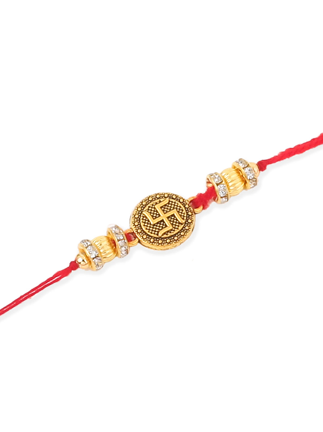 NVR Men Set of 4 Gold Toned Artificial Stones Swastik Design Thread Rakhi Combo - Swadesiicart