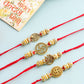 NVR Men Set of 4 Gold Toned Artificial Stones Swastik Design Thread Rakhi with Roli Chawal Chandan & Mishri - Swadesiicart