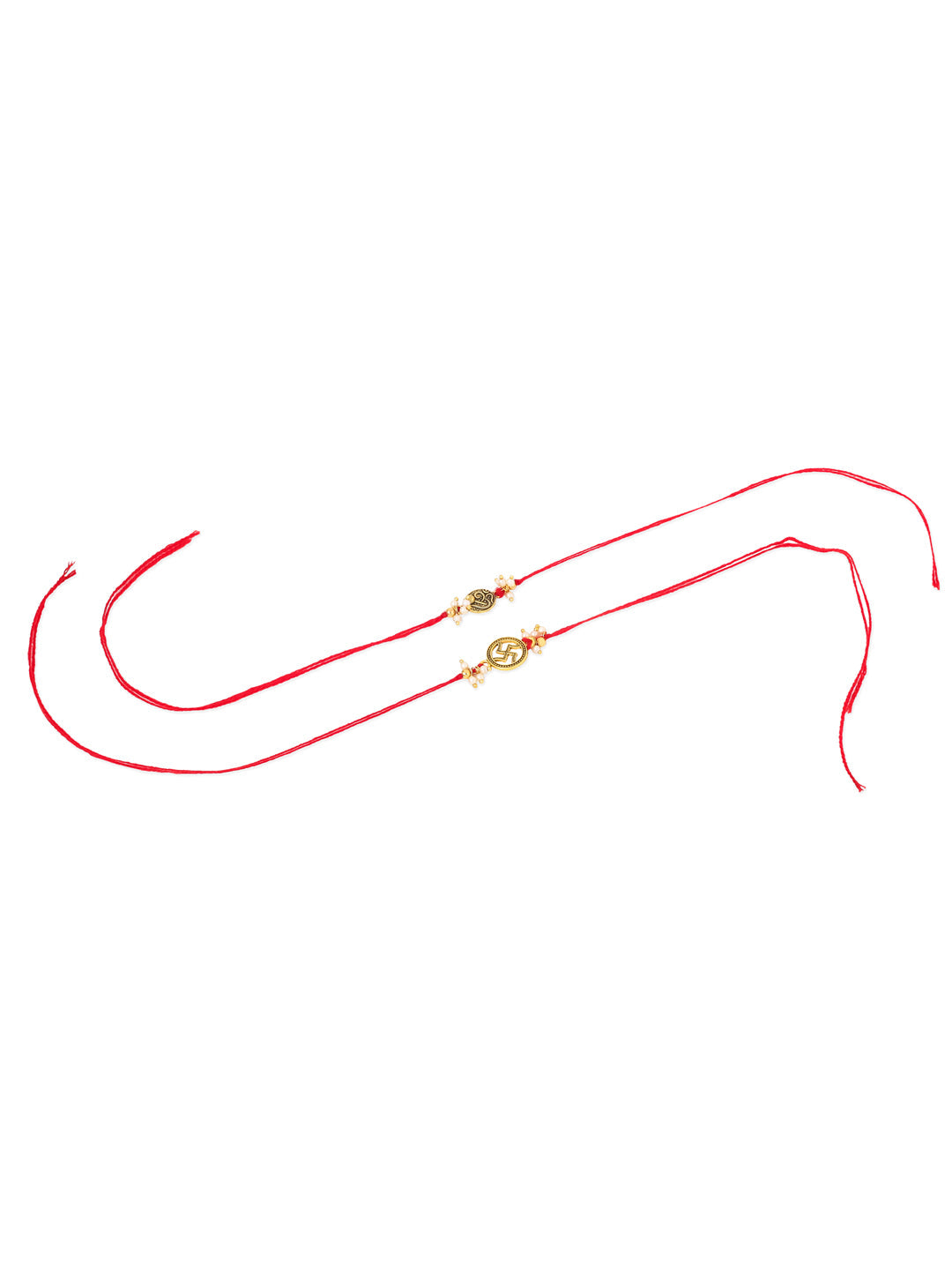 NVR Men Set of 2 Gold Toned Pearls Swastik Desgin Thread Rakhi, Combo for Rakshabandhan | Swadesiicart