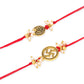 NVR Men Set of 2 Gold Toned Pearls Swastik Desgin Thread Rakhi with Roli Chawal Chandan & Mishri | Swadesiicart
