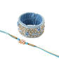 NVR Set of 2 Blue Artificial Stones & Beads Floral Bhaiya Bhabhi Rakhi with Roli Chawal Chandan & Mishri | Swadesiicart