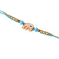 NVR Set of 2 Blue Artificial Stones & Beads Floral Bhaiya Bhabhi Rakhi with Roli Chawal Chandan & Mishri | Swadesiicart
