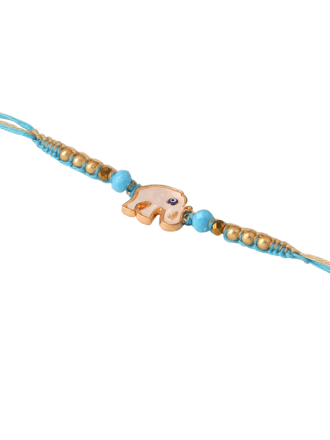 NVR Set of 2 Blue Artificial Stones & Beads Floral Bhaiya Bhabhi Rakhi with Roli Chawal Chandan & Mishri | Swadesiicart