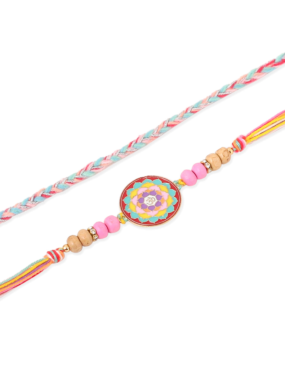 NVR Men Set of 2 Multicolor Artificial Stones & Beads Thread Rakhi with Roli Chawal Chandan & Mishri | Swadesiicart