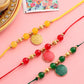 NVR Men Set of 3 Multicolor Artificial Beads Thread Rakhi with Roli Chawal Chandan & Mishri | Swadesiicart