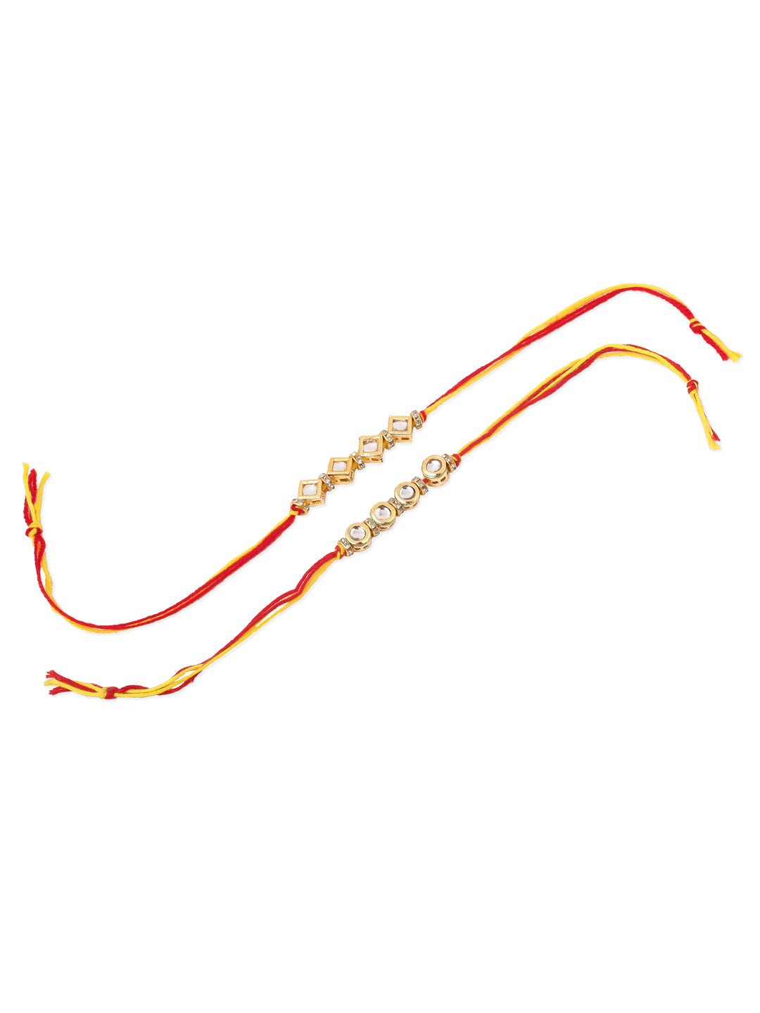 NVR Men's Set of 2 Multicolor Kundan Studded Thread Rakhi, Combo for Rakshabandhan | Swadesiicart