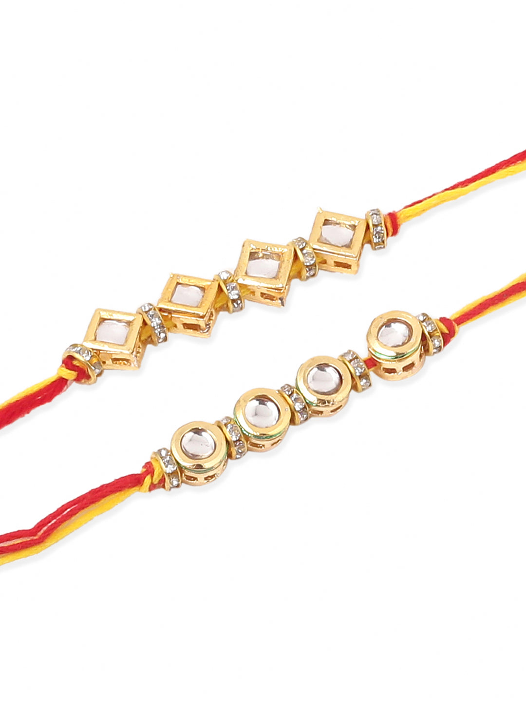 NVR Men Set of 2 Multicolor Kundan Studded Thread Rakhi with Roli Chawal Chandan & Mishri - Swadesiicart