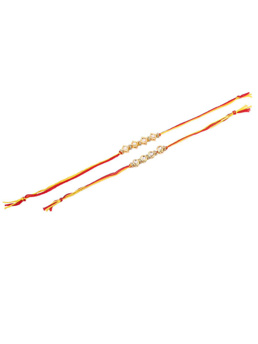 NVR Men Set of 2 Multicolor Kundan Studded Thread Rakhi with Roli Chawal Chandan & Mishri - Swadesiicart
