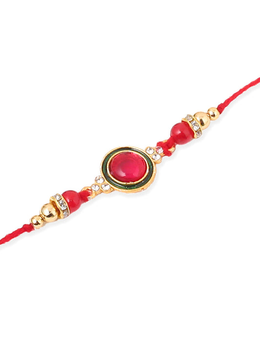 NVR Men Set of 3 Multicolor Artificial Beads & Pearls Thread Rakhi with Roli Chawal Chandan & Mishri - Swadesiicart