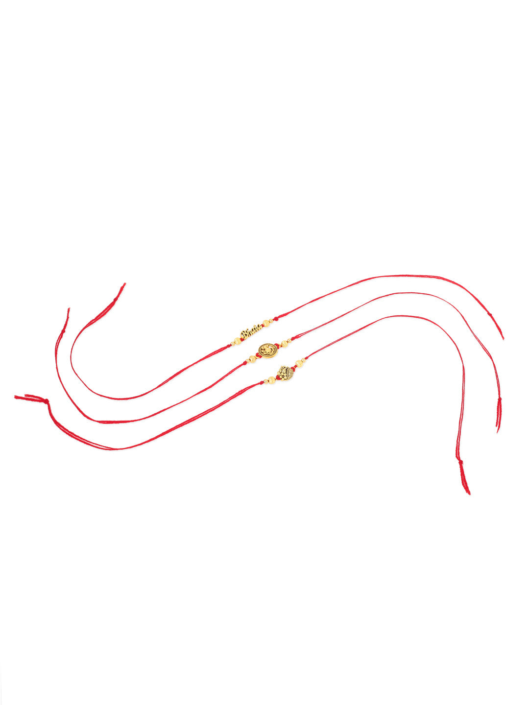 NVR Men's Set of 3 Gold Toned Thread Rakhi Set, Combo for Rakshabandhan - Swadesiicart