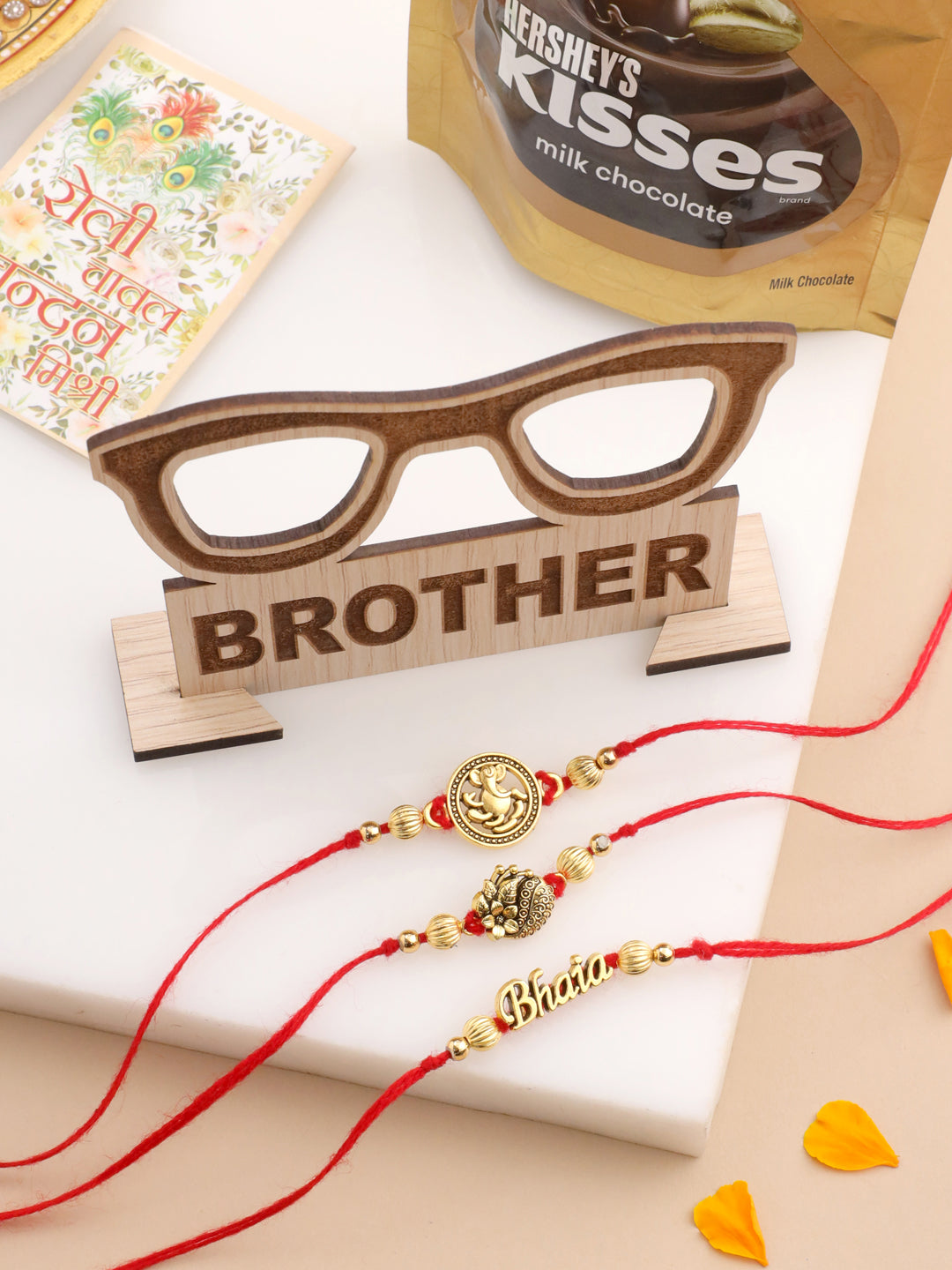 NVR Men's Set of 3 Gold Toned Thread Rakhi Set, Combo for Rakshabandhan - Swadesiicart