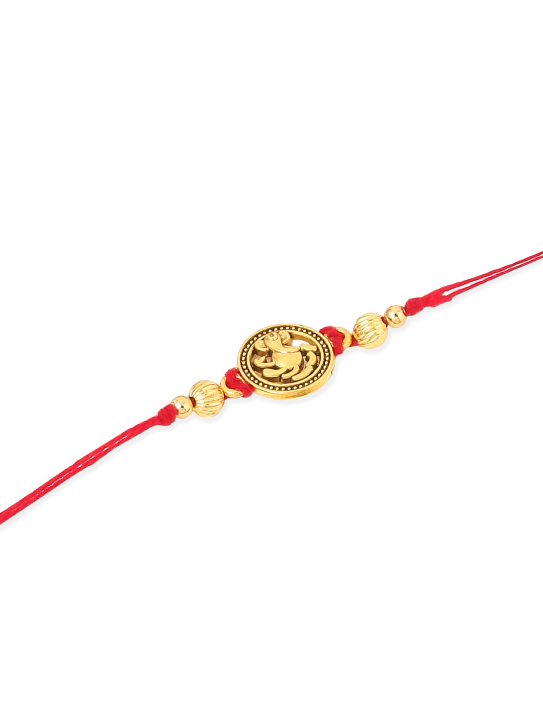 NVR Men Set of 3 Gold Toned Thread Rakhi with Roli Chawal Chandan & Mishri - Swadesiicart