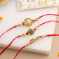 NVR Men Set of 3 Gold Toned Thread Rakhi with Roli Chawal Chandan & Mishri - Swadesiicart
