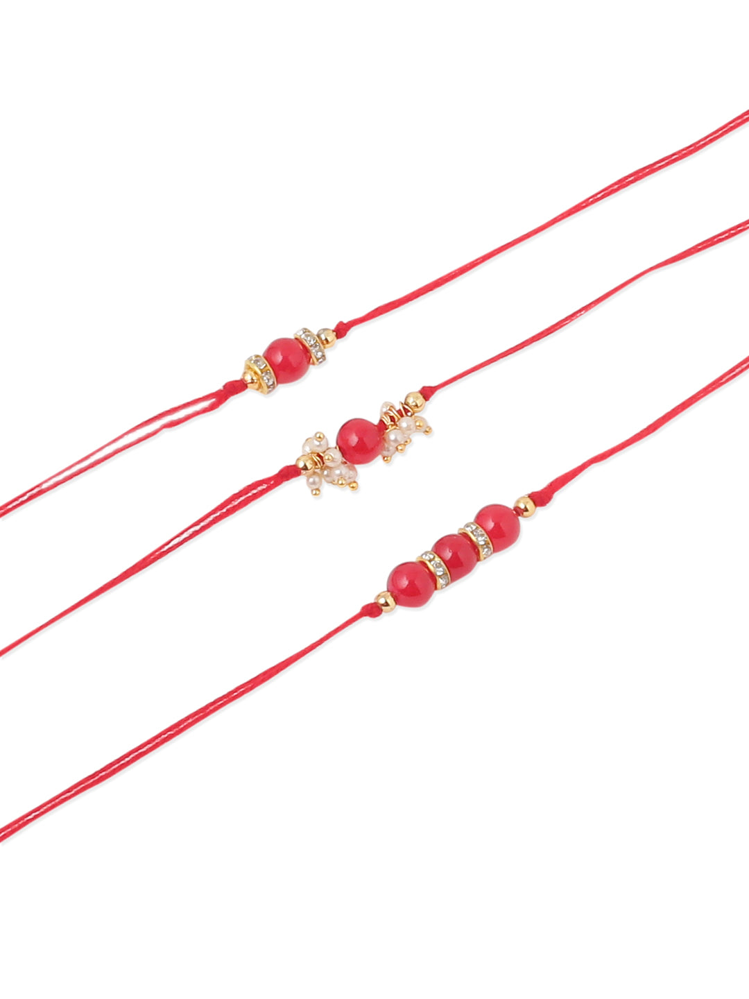 NVR Men Set of 3 Red Artificial Beads & Pearls Thread Rakhi, Combo for Rakshabandhan - Swadesiicart