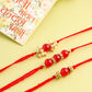 NVR Men Set of 3 Red Artificial Beads & Pearls Thread Rakhi with Roli Chawal Chandan & Mishri - Swadesiicart