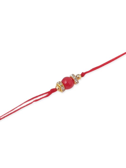 NVR Men Set of 3 Red Artificial Beads & Pearls Thread Rakhi with Roli Chawal Chandan & Mishri - Swadesiicart