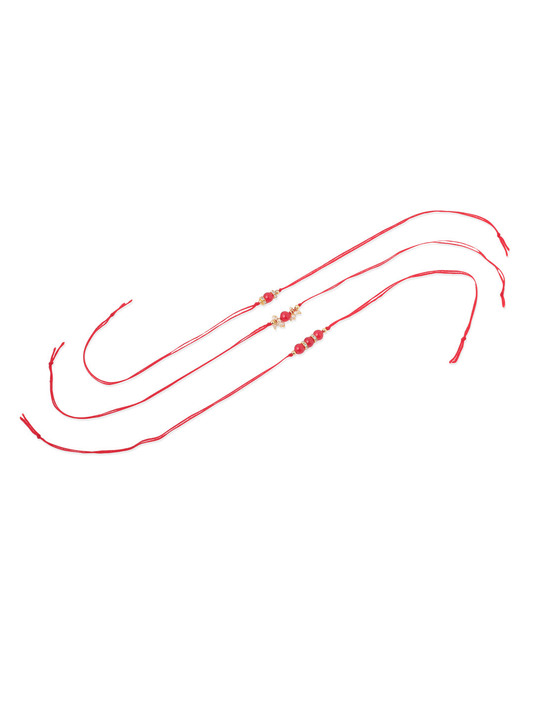 NVR Men Set of 3 Red Artificial Beads & Pearls Thread Rakhi with Roli Chawal Chandan & Mishri - Swadesiicart