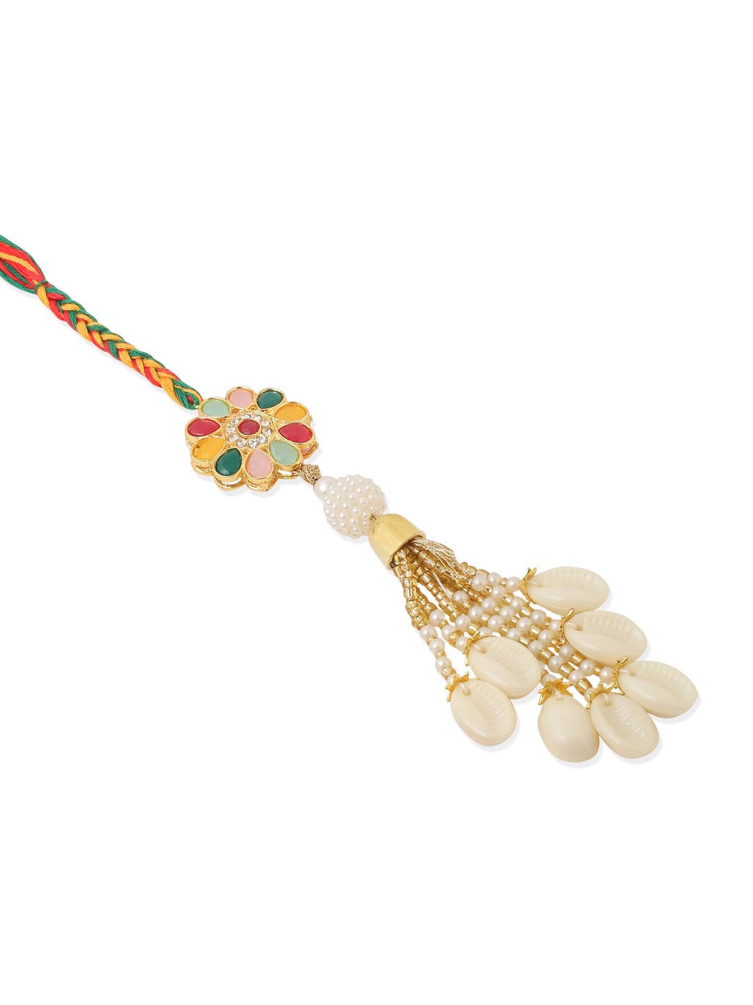 NVR Set of 2 Artificial Beads & Sea Shell Floral Design Bhaiya Bhabhi Rakhi Combo | Swadesiicart