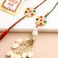 NVR Set of 2 Artificial Beads & Sea Shell Floral Design Bhaiya Bhabhi Rakhi with Roli Chawal Chandan & Mishri | Swadesiicart