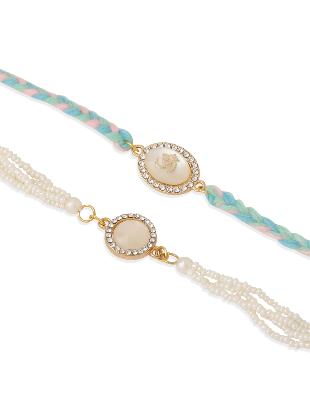 NVR Set of 2 White Pearls & Artificial Beads Bhaiya Bhabhi Rakhi Set, Combo for Rakshabandhan | Swadesiicart