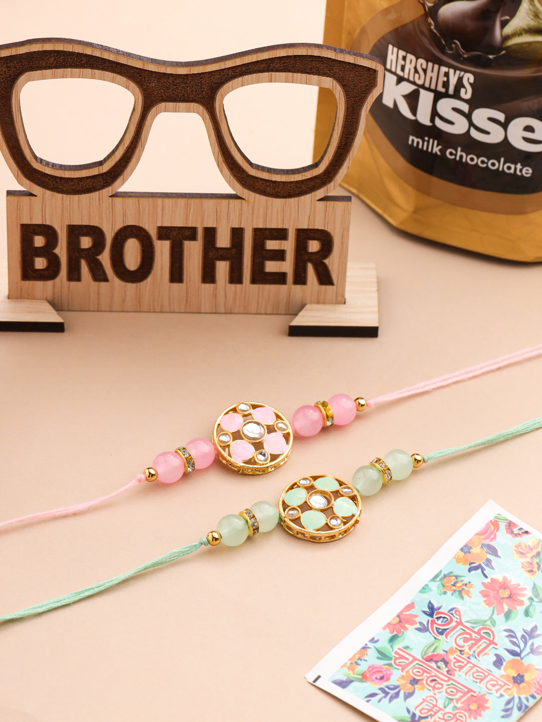 NVR Men Set of 2 Artificial Stones & Beads Floral Design Thread Rakhi Combo | Swadesiicart